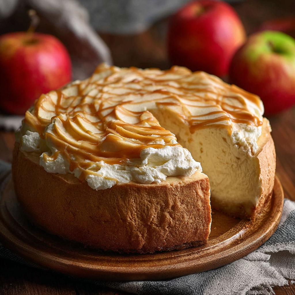 A slice of apple cider cheesecake.