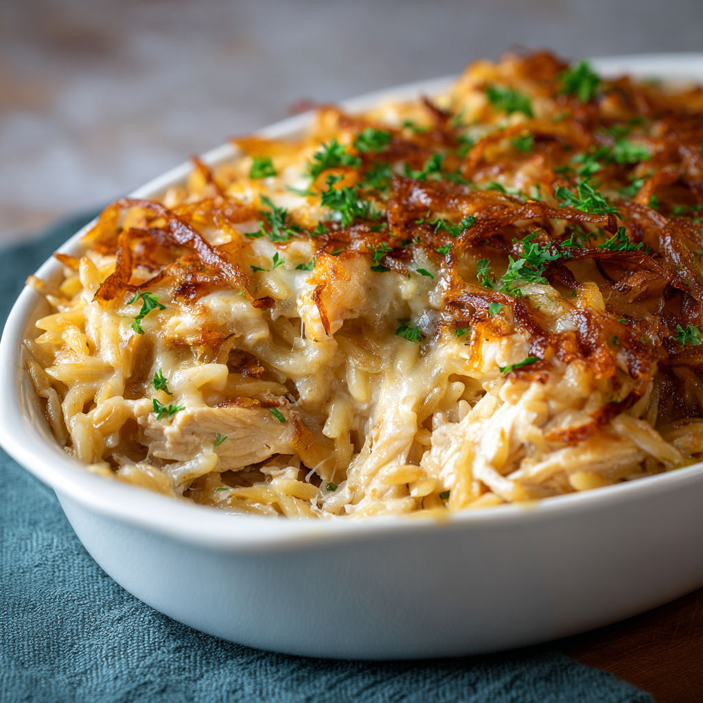 A dish of food with a green garnish.