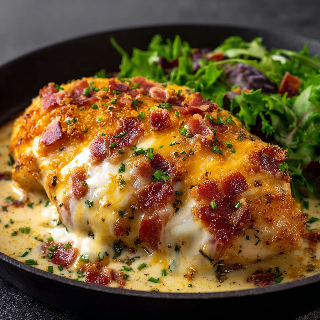 A plate of food with bacon and cheese.