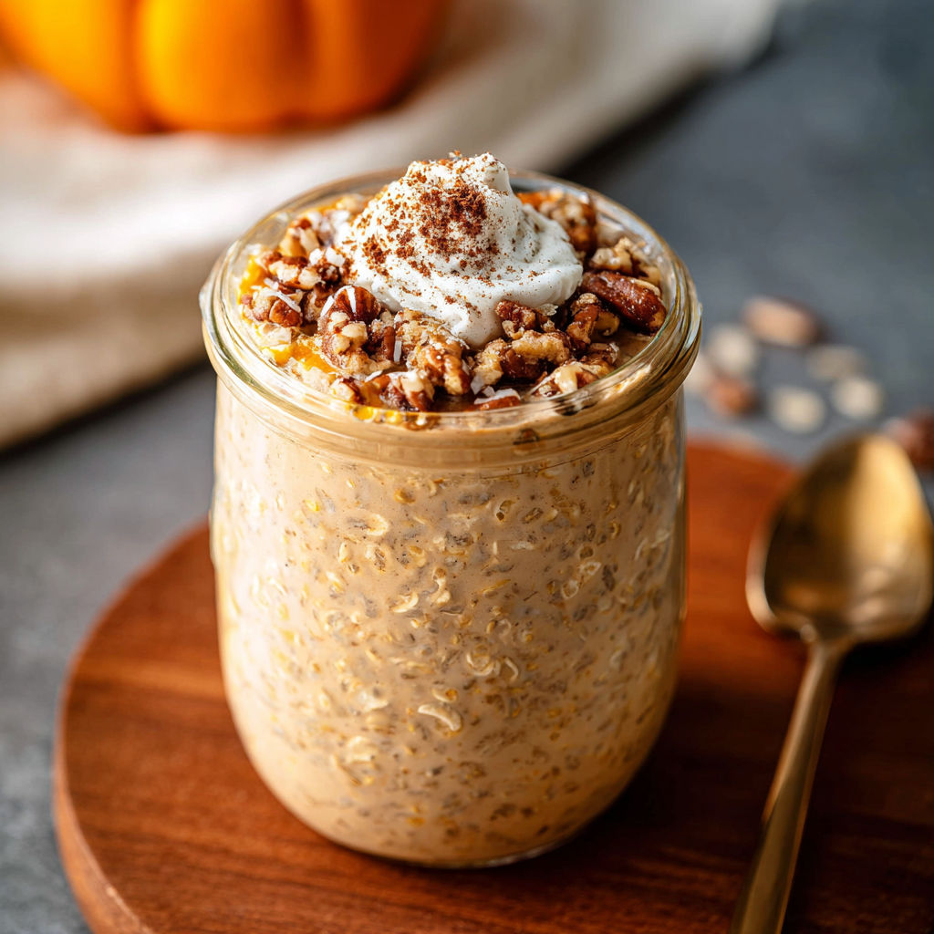 A glass of high protein pumpkin oats.