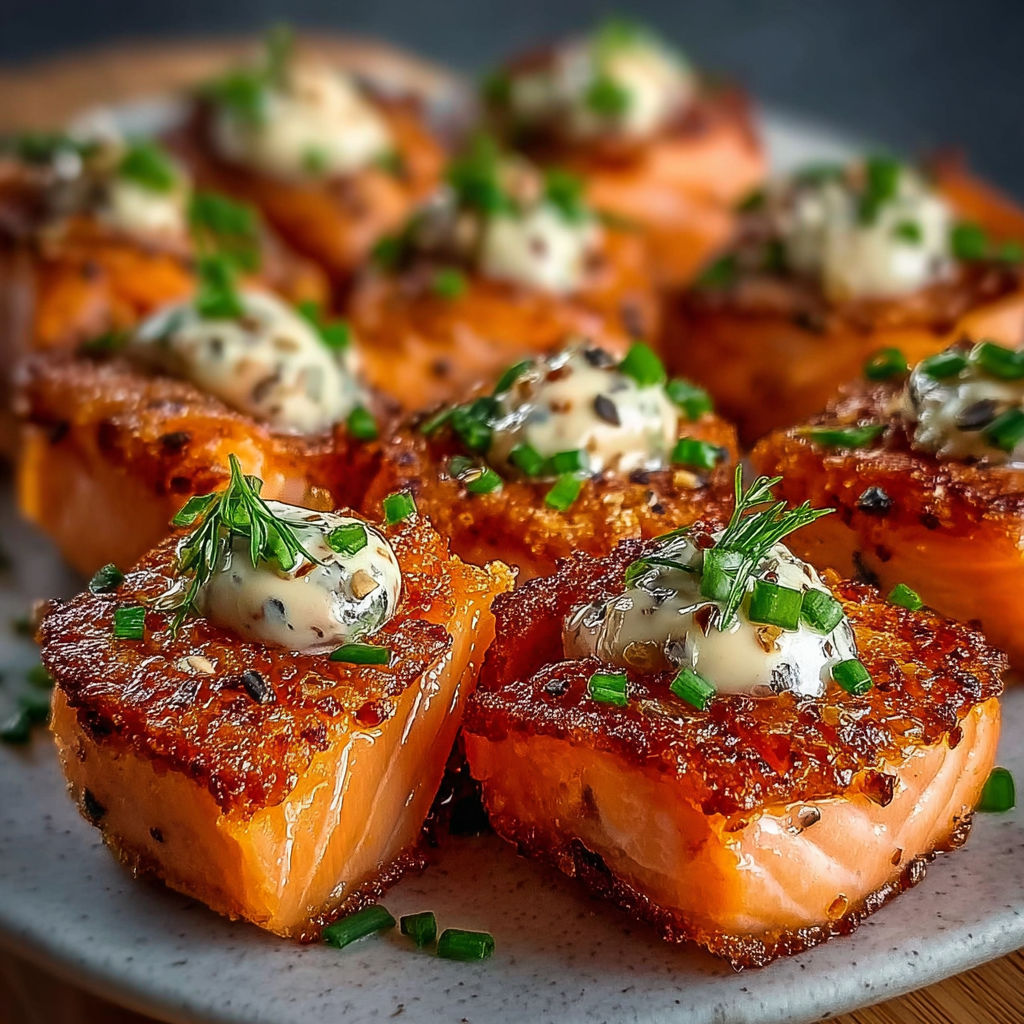 A plate of homemade crispy bang bang salmon bites.
