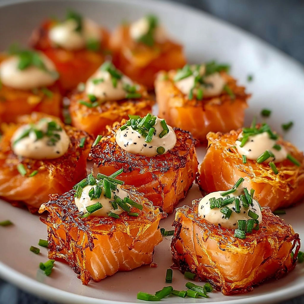 A plate of homemade crispy bang bang salmon bites.
