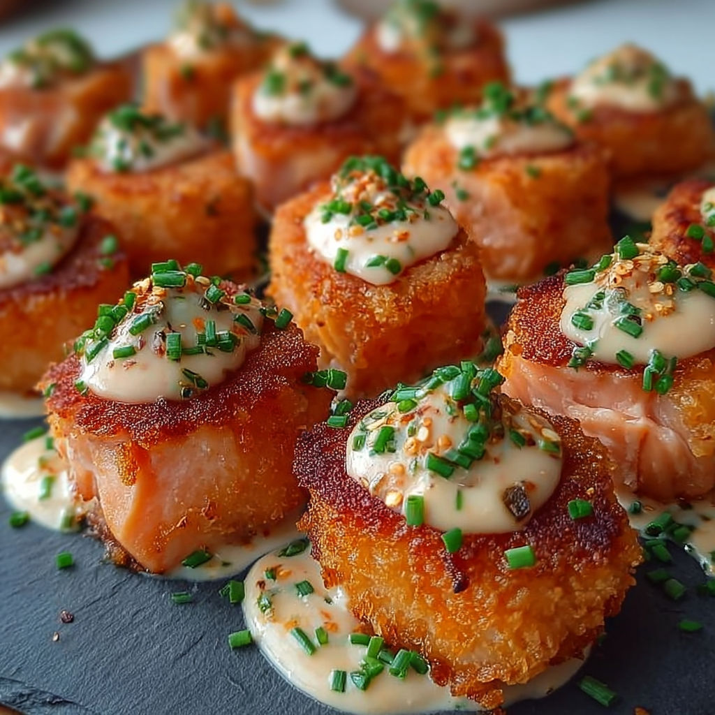 Homemade Crispy Bang Bang Salmon Bites.