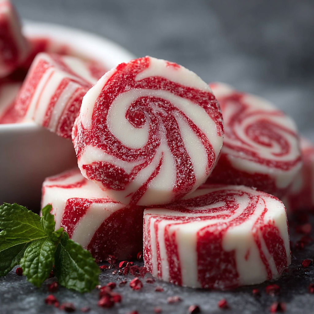 A bowl of red and white striped candies.