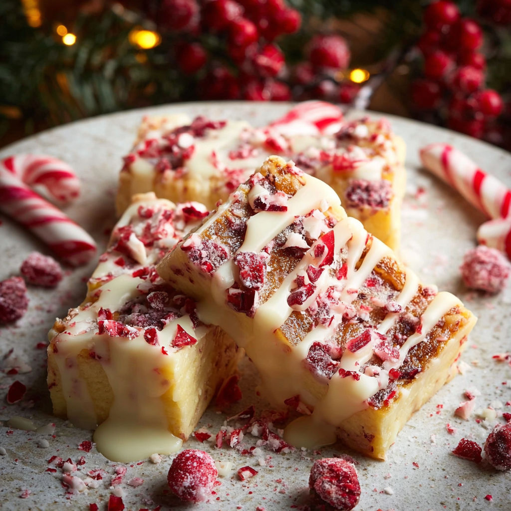 A plate of cake with red and white decorations.