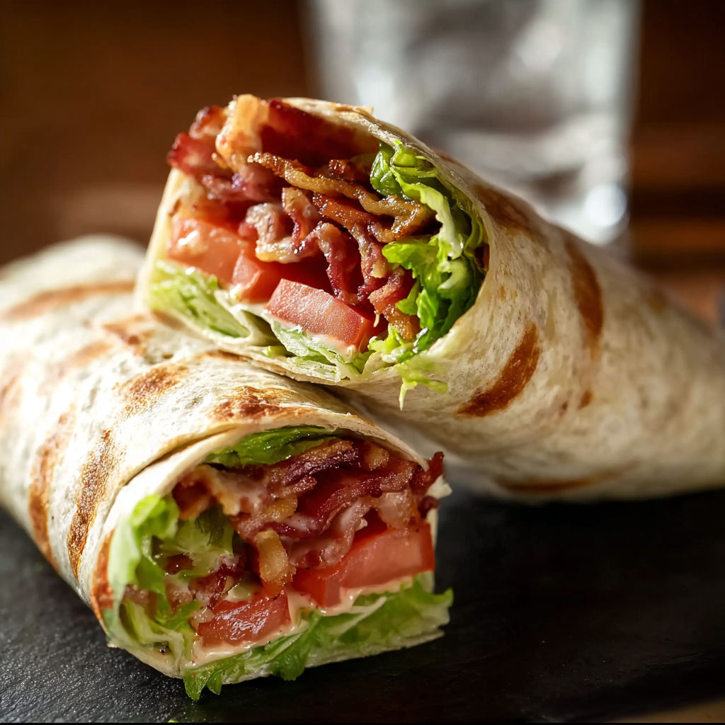A gourmet BLT wrap with a secret sauce.