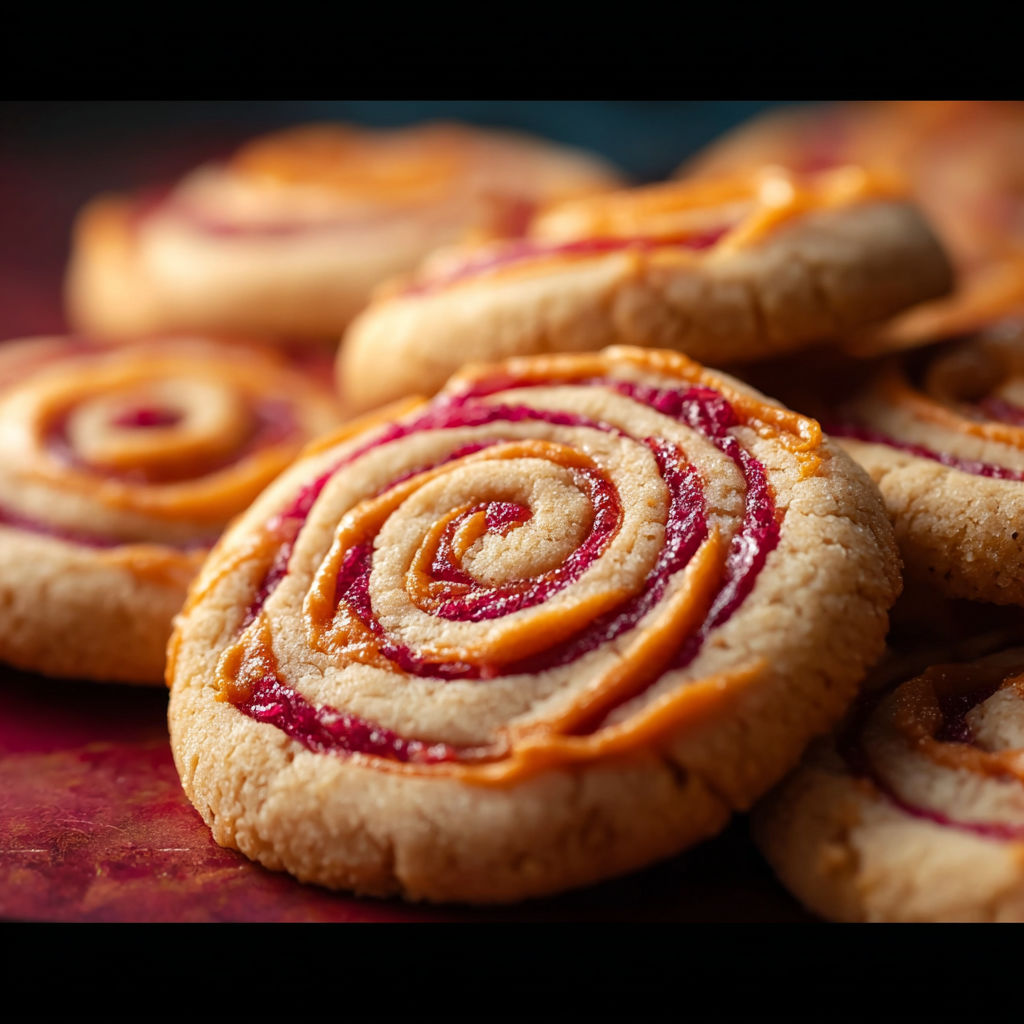 A close up of a cookie with a swirl pattern.