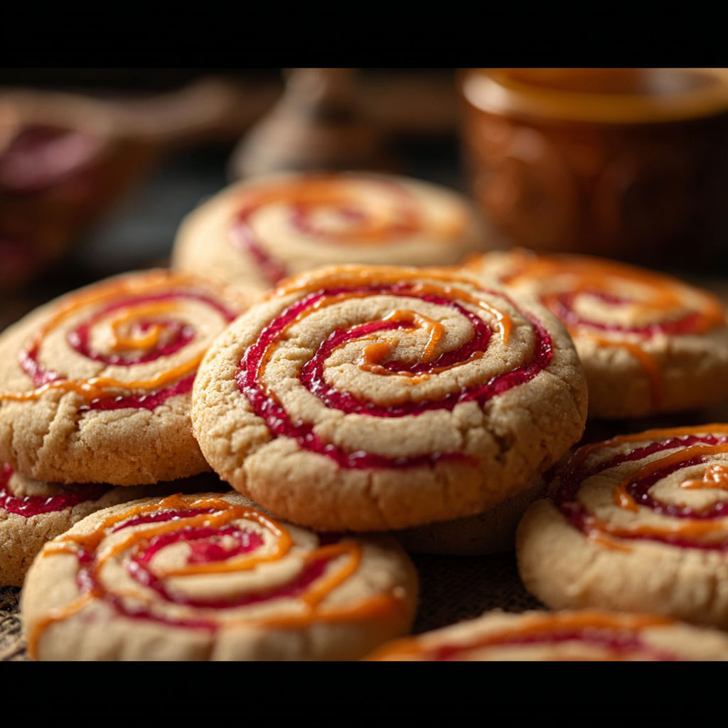 A close up of a cookie with a swirl pattern.