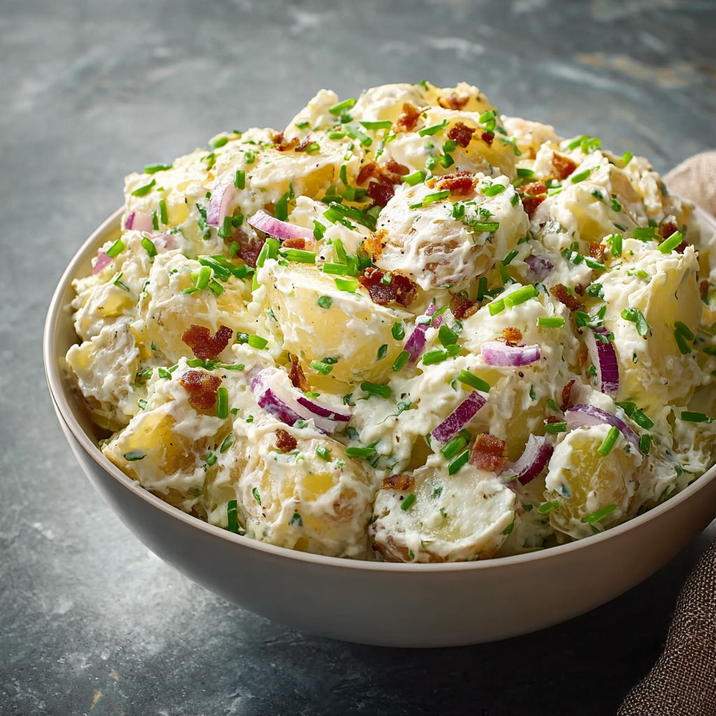 A bowl of steakhouse potato salad.