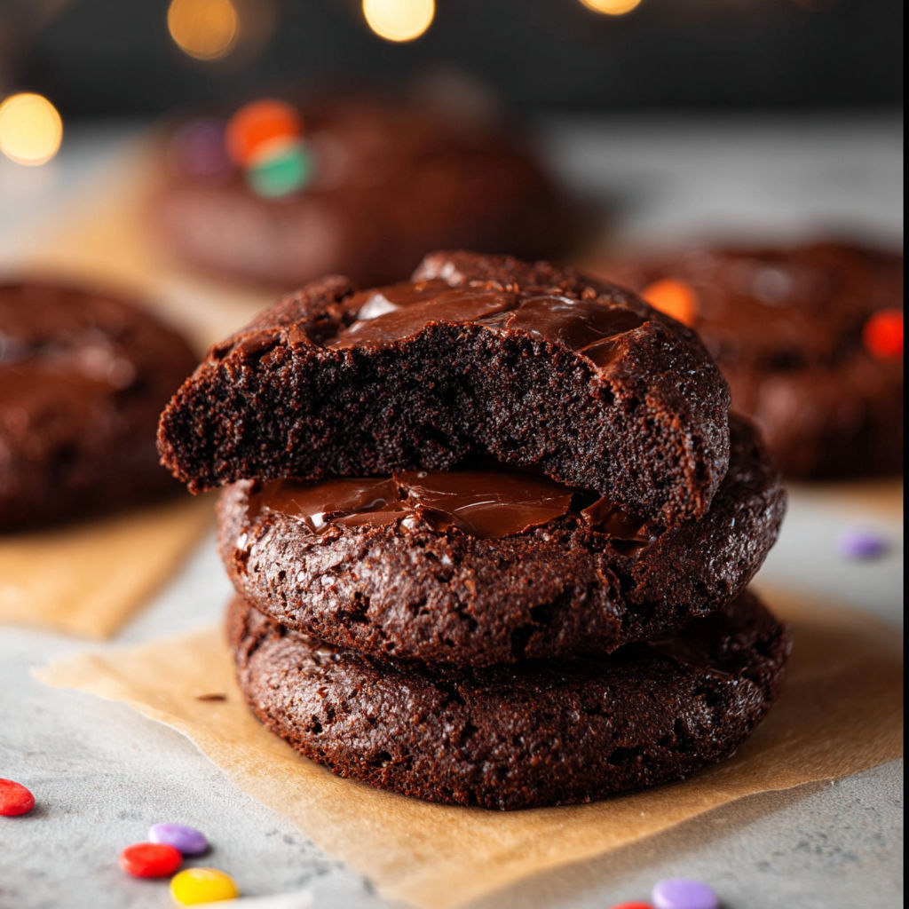 Chocolate chip cookies with chocolate drizzle.