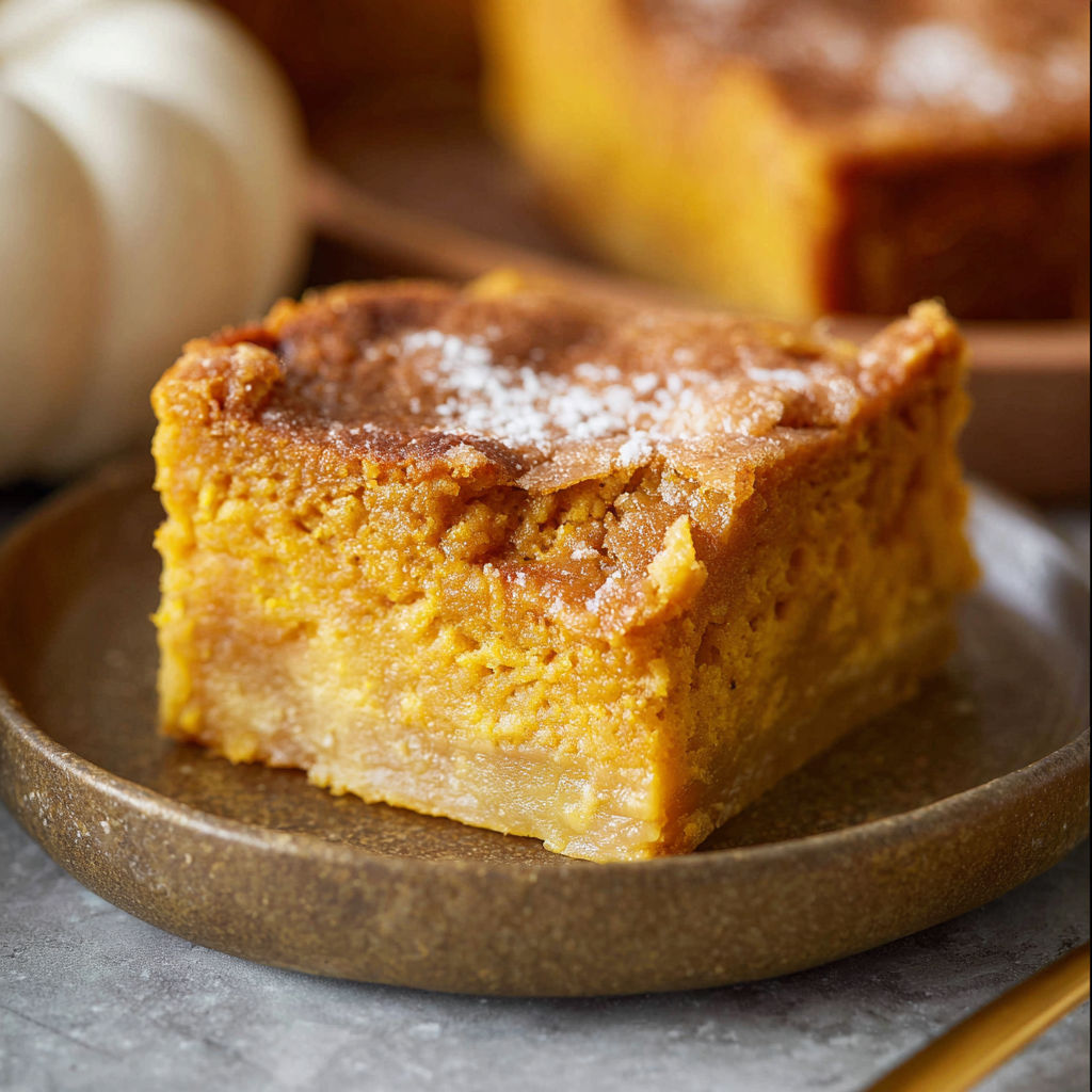 A slice of pumpkin gooey butter cake.