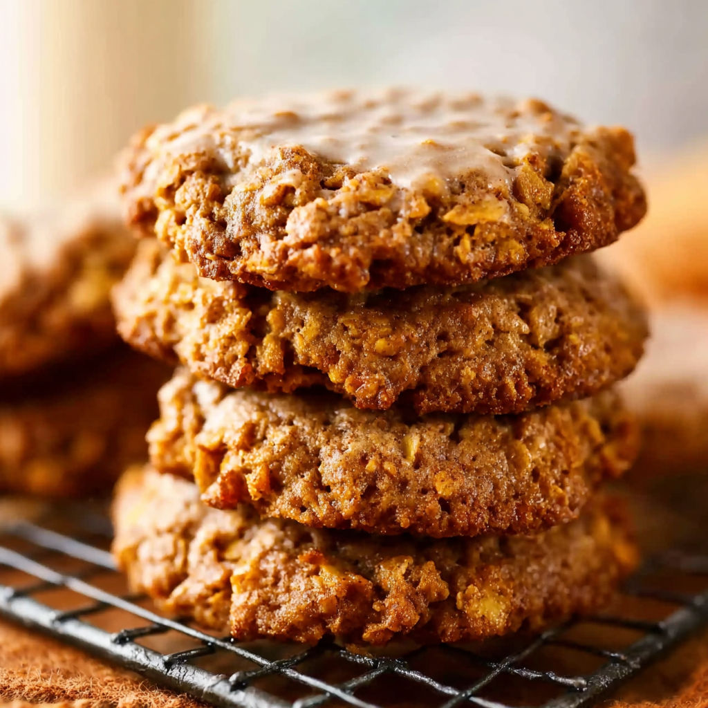 A stack of pumpkin oatmeal cookies.