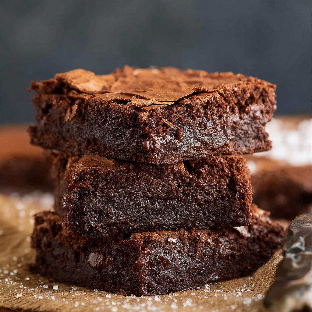 A stack of brownies on a table.