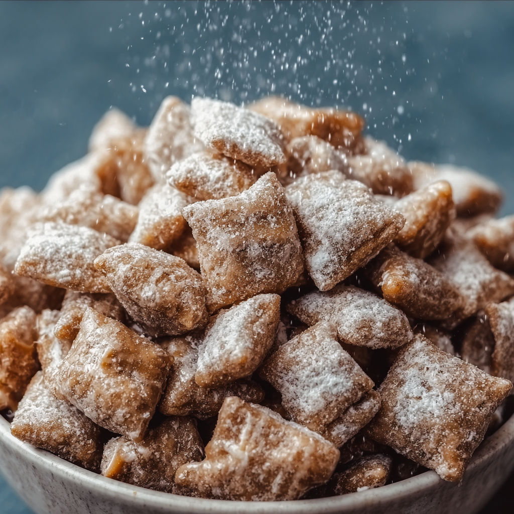 A bowl of caramel apple puppy chow.