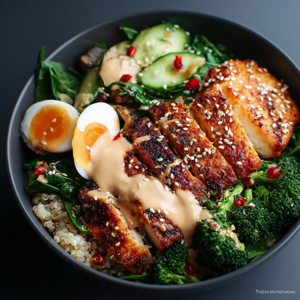 A bowl of food with a variety of ingredients.
