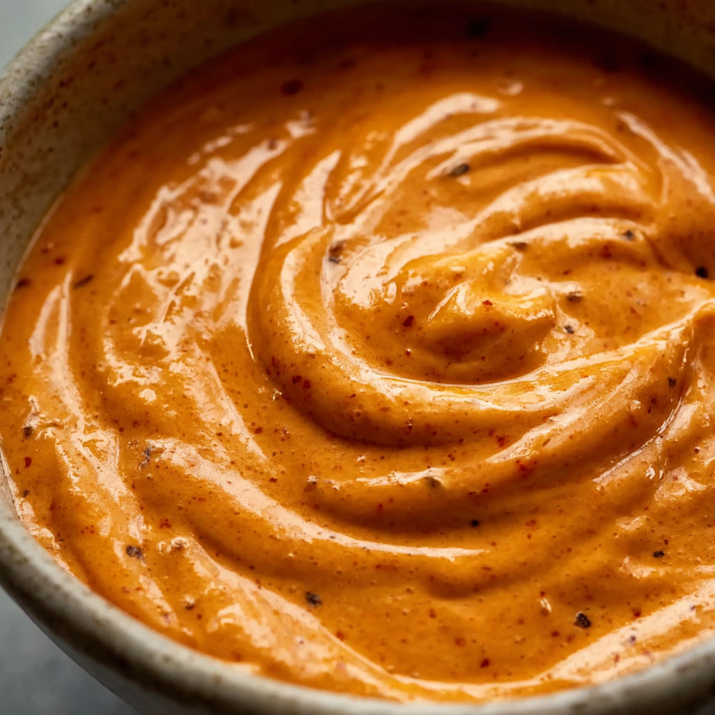 A bowl of orange soup with a spoon in it.