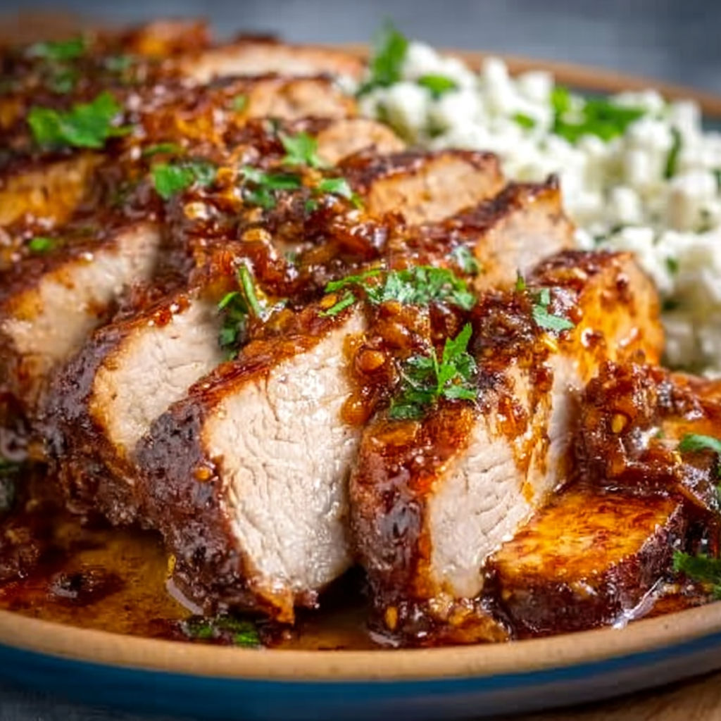 A plate of meat with a sauce on it.