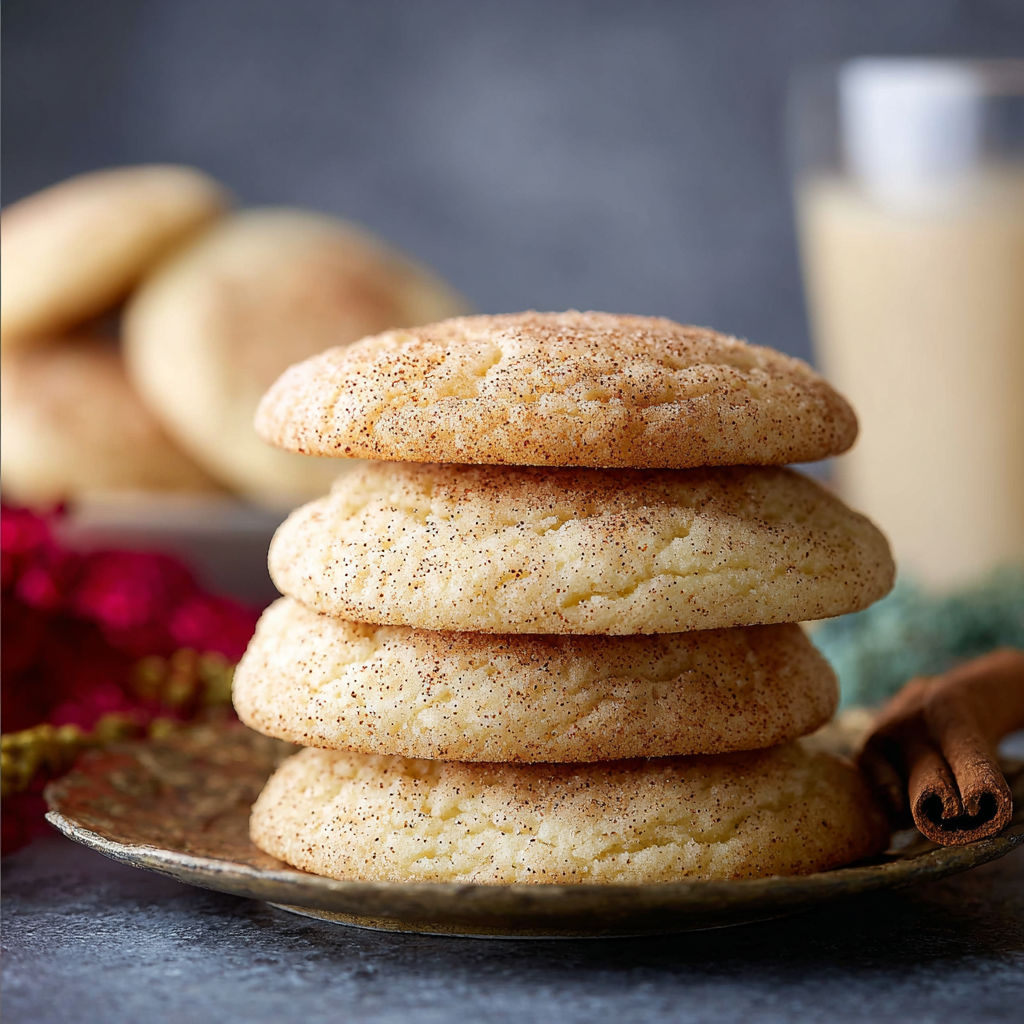 A stack of eggnog snickerdoodles.
