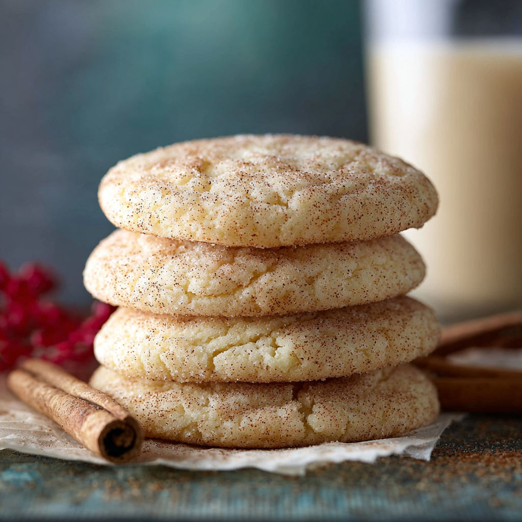 A stack of cookies with a glass of milk.