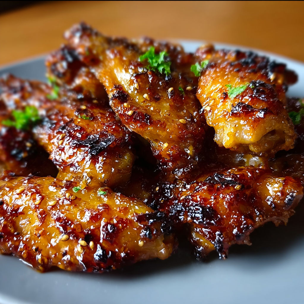A plate of chicken wings with a sticky pineapple-teriyaki sauce.