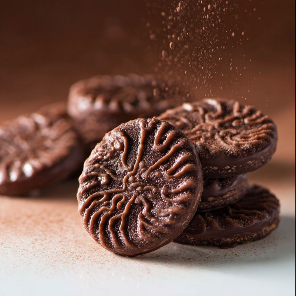 Chocolate fudge rounds with a dusting of cocoa powder.