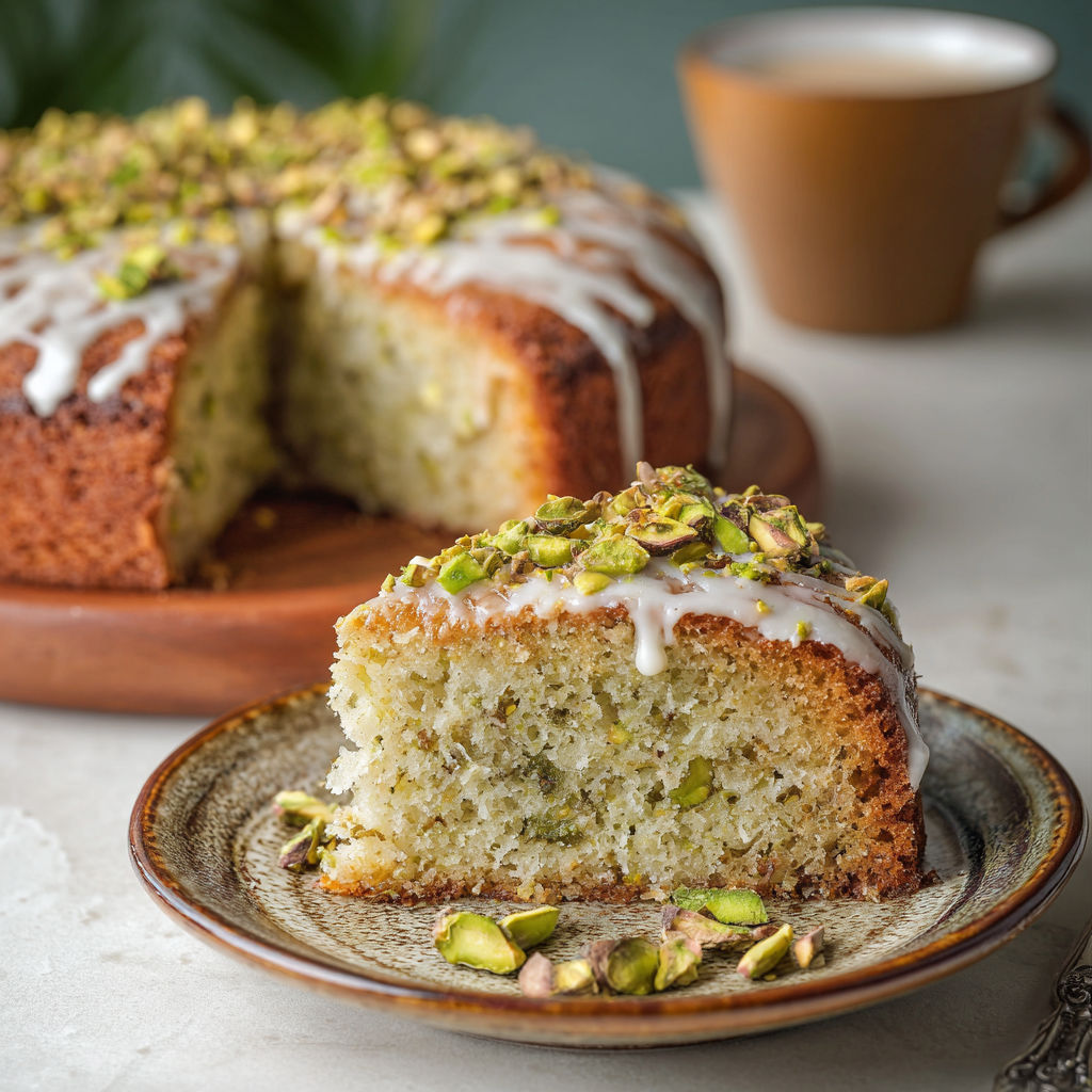 A slice of cake with almonds on top.