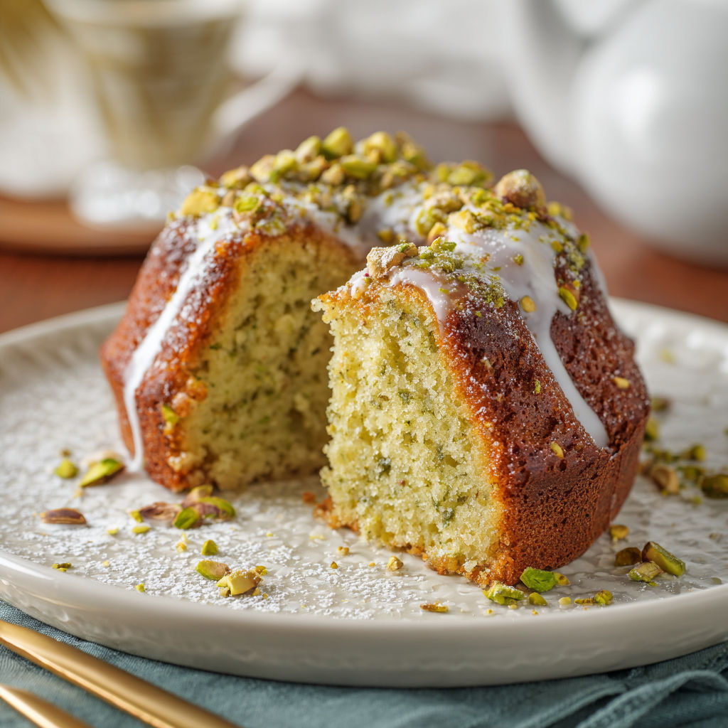 A slice of cake with white icing and nuts.