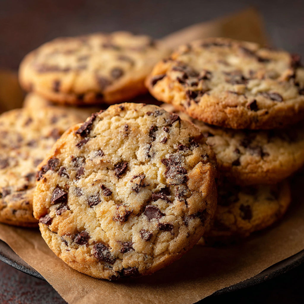 A plate of chocolate chip cookies.