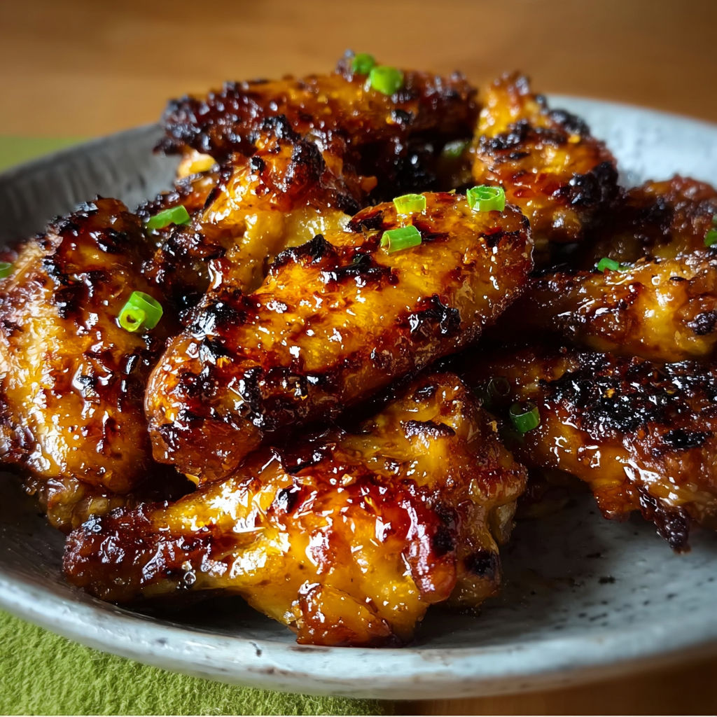 A plate of chicken wings with a sticky pineapple-teriyaki sauce.
