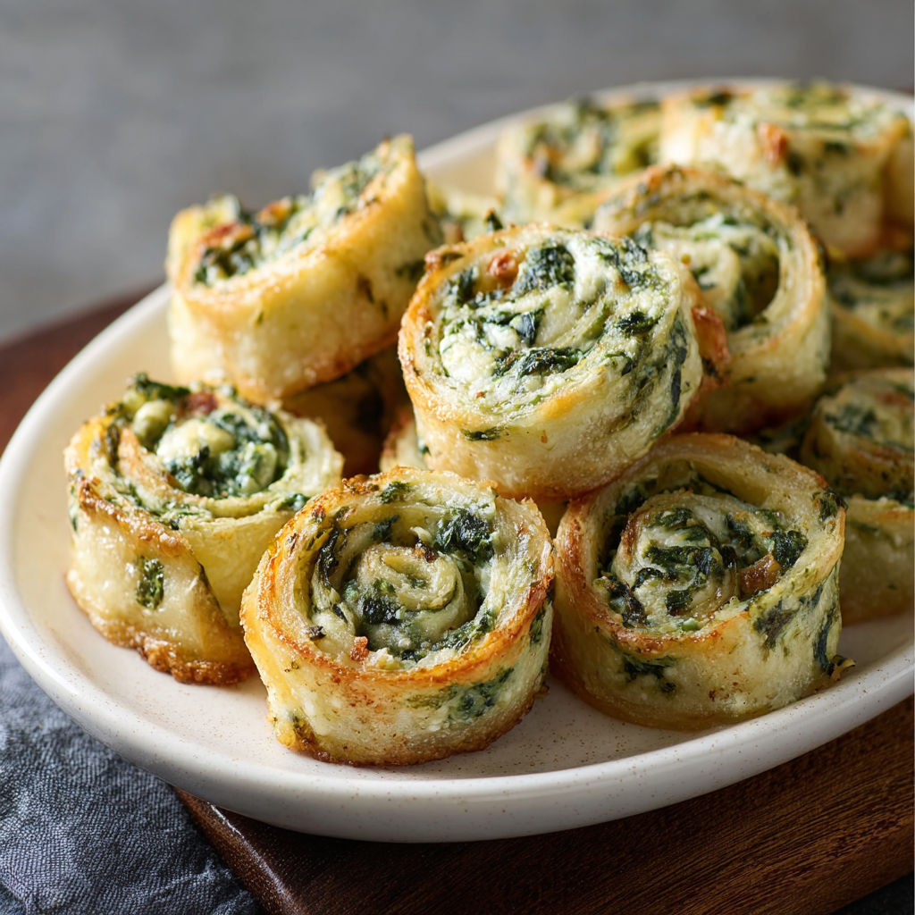 A plate of spinach dip in bite-sized pinwheels.