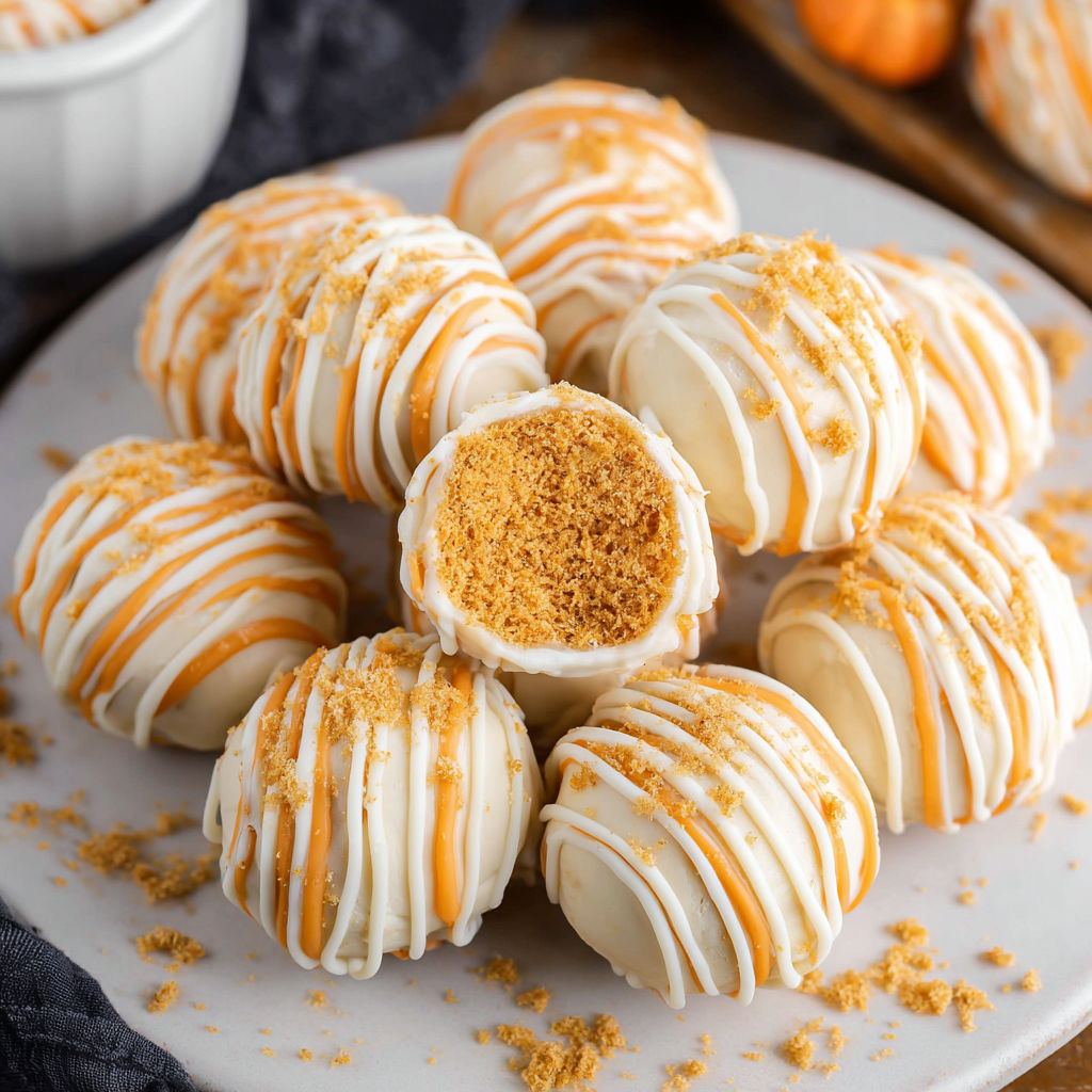 Pumpkin cheesecake balls on a plate.