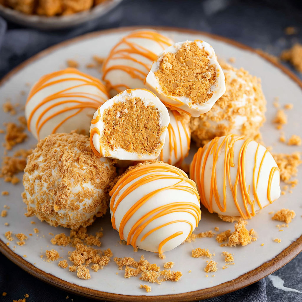 Pumpkin cheesecake balls on a plate.