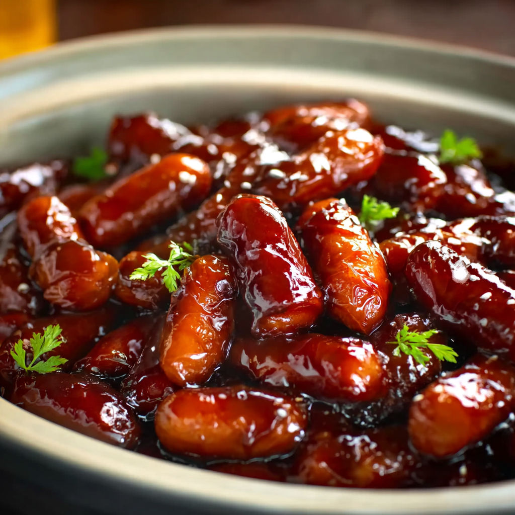 A bowl of honey teriyaki little smokies.