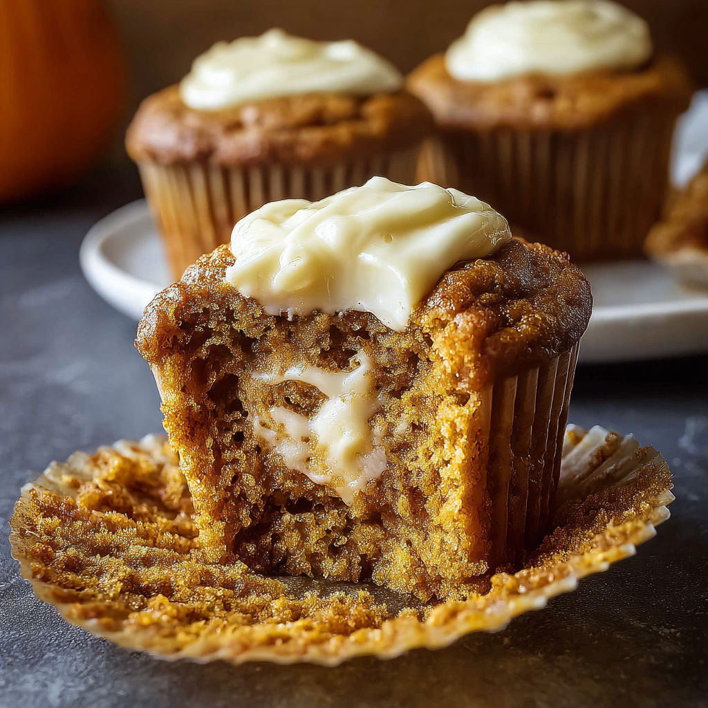 A cupcake with white frosting and a slice of pumpkin in it.