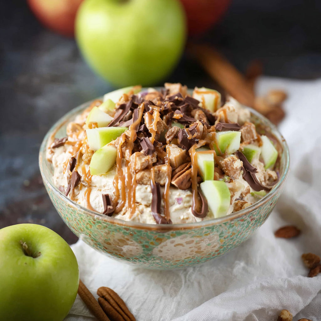 A bowl of Snickers Apple Salad.