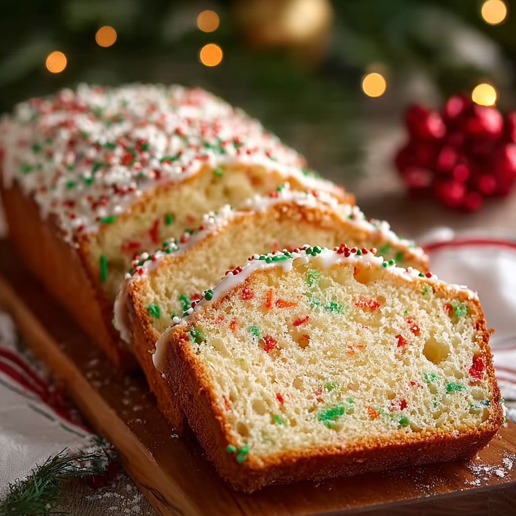 A loaf of sprinkle buttermilk bread sits on a wooden cutting board.