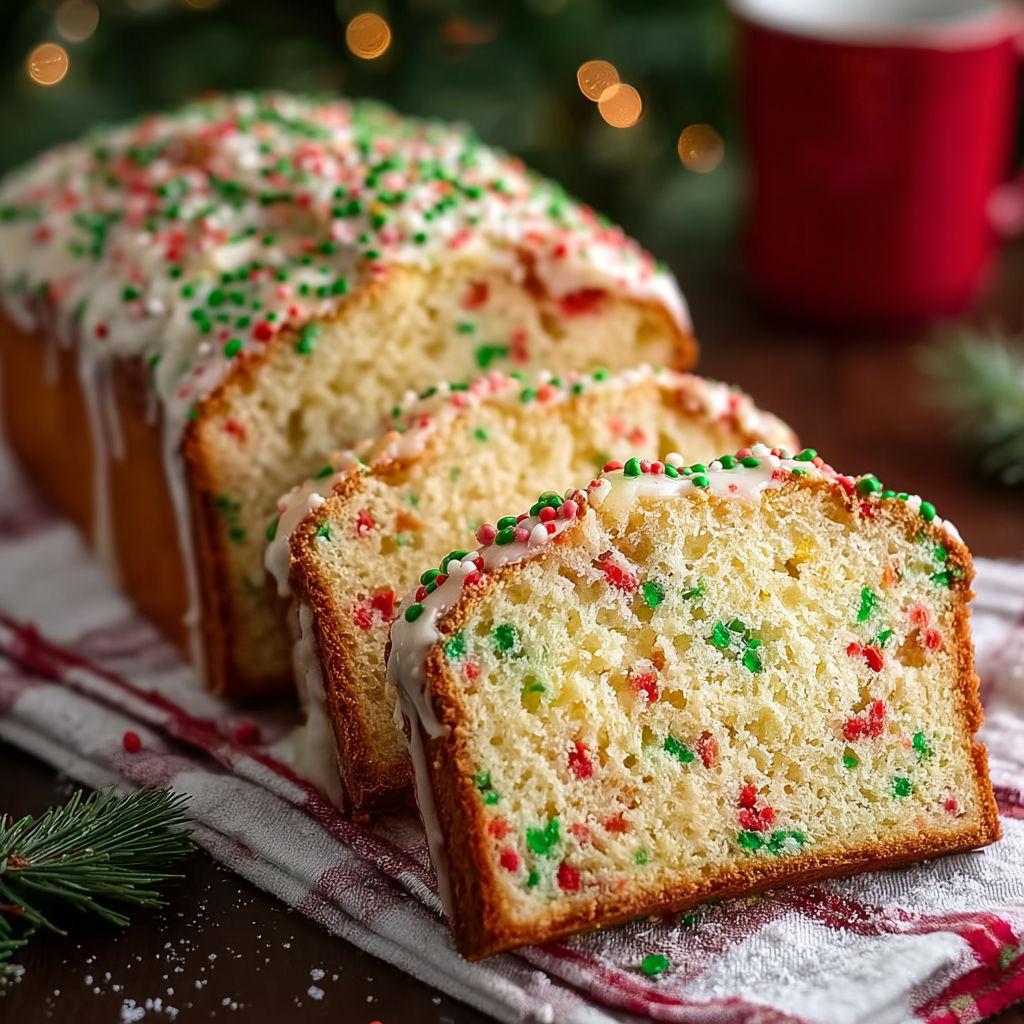 A loaf of sprinkle buttermilk bread sits on a table.
