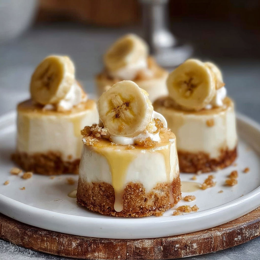 A plate of desserts with bananas and cream.