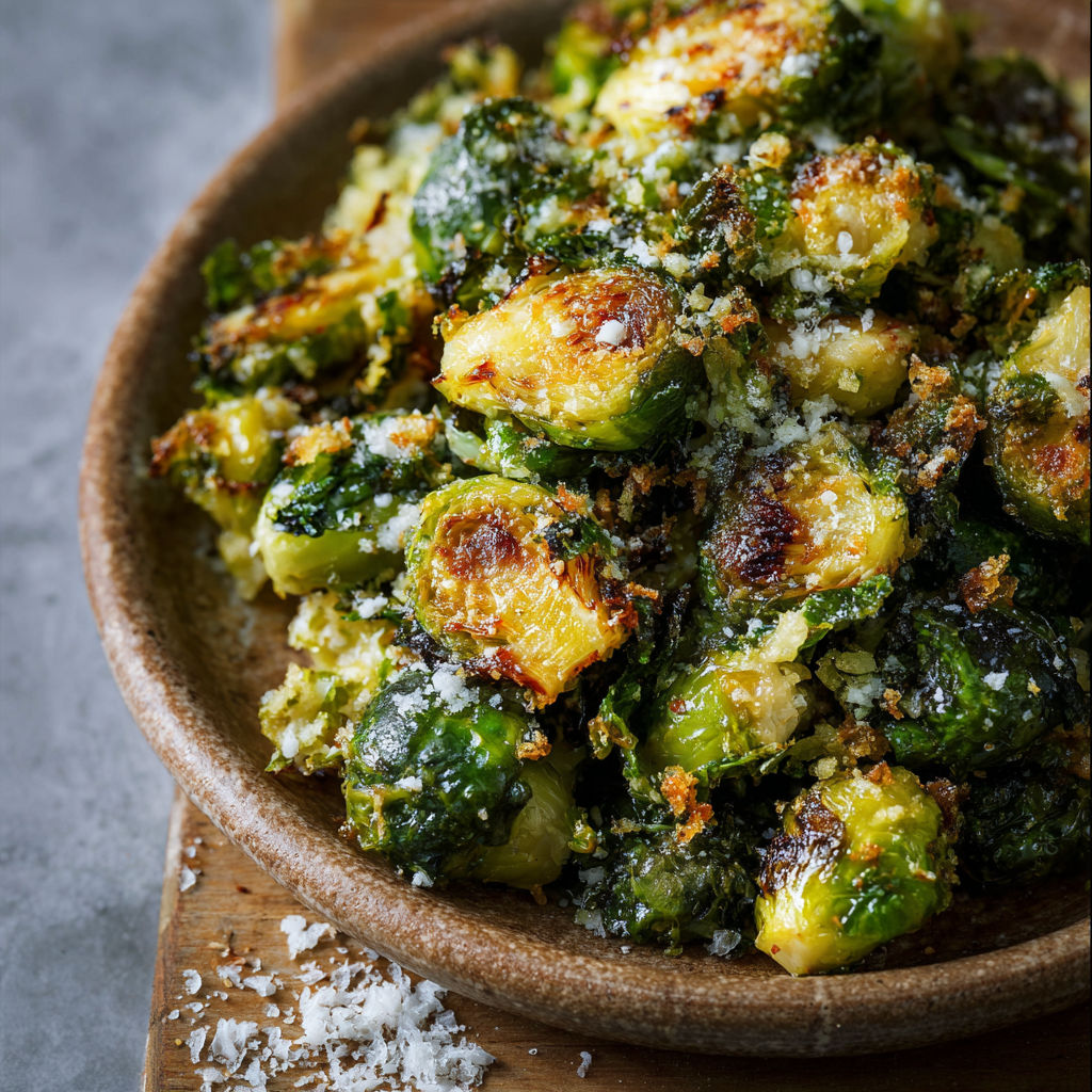 A bowl of smashed Brussels sprouts.