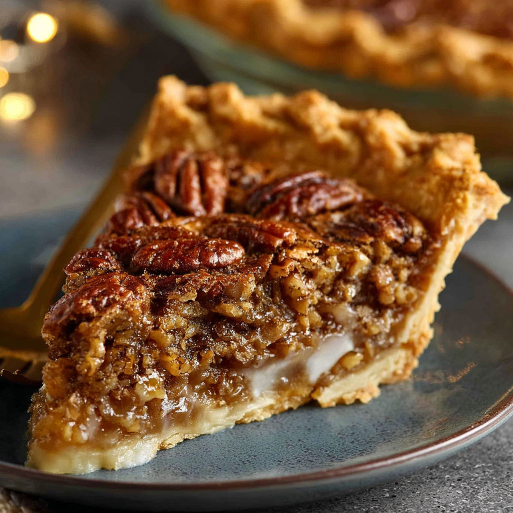 A slice of pecan pie on a plate.