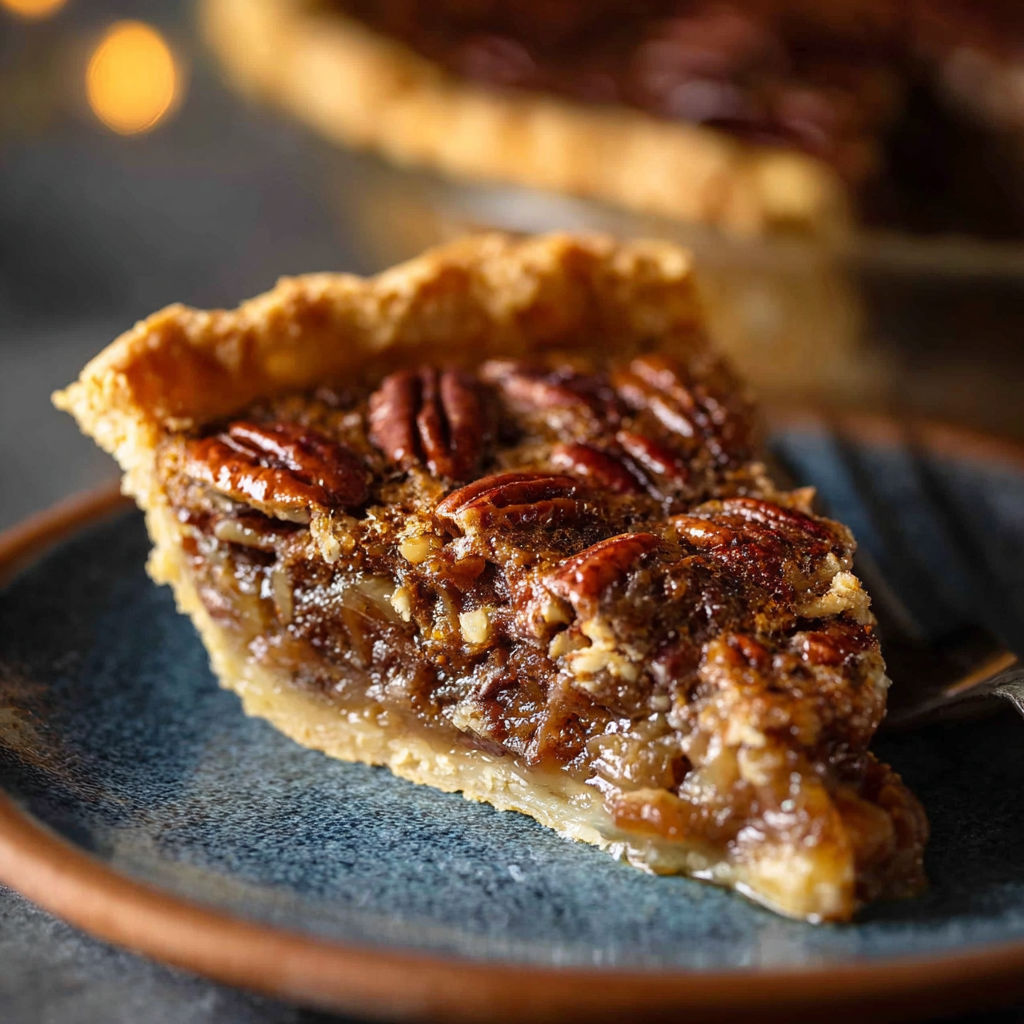 A slice of pecan pie on a plate.