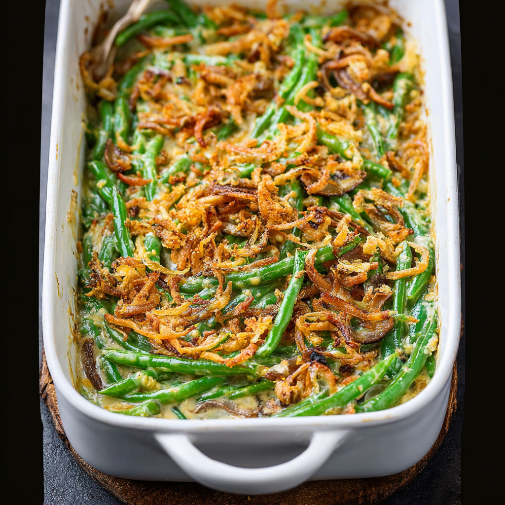 A dish made with green beans and cashew cream.