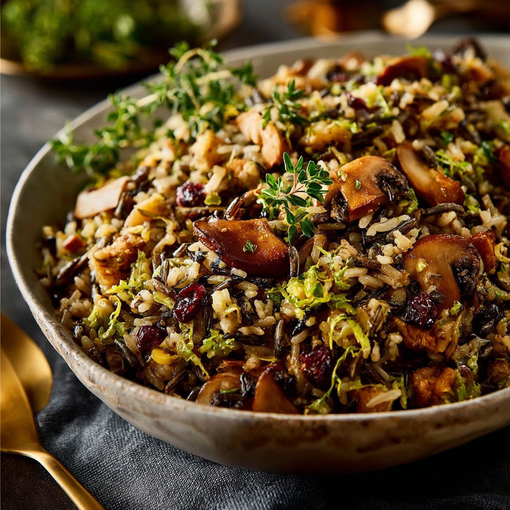 A bowl of rice and mushrooms.