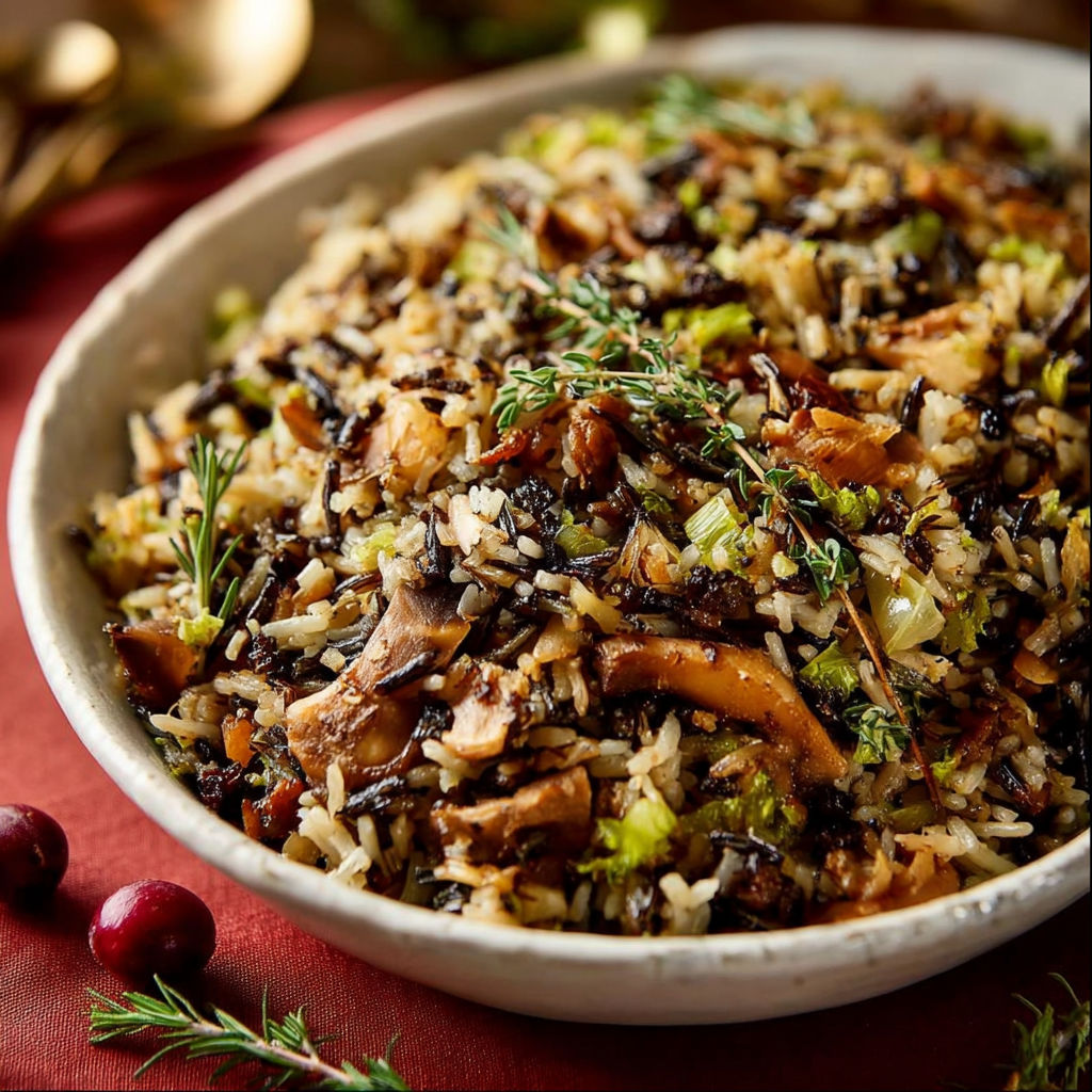 A bowl of rice and mushrooms.