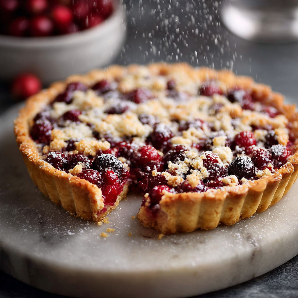 A pie with a crumb topping.