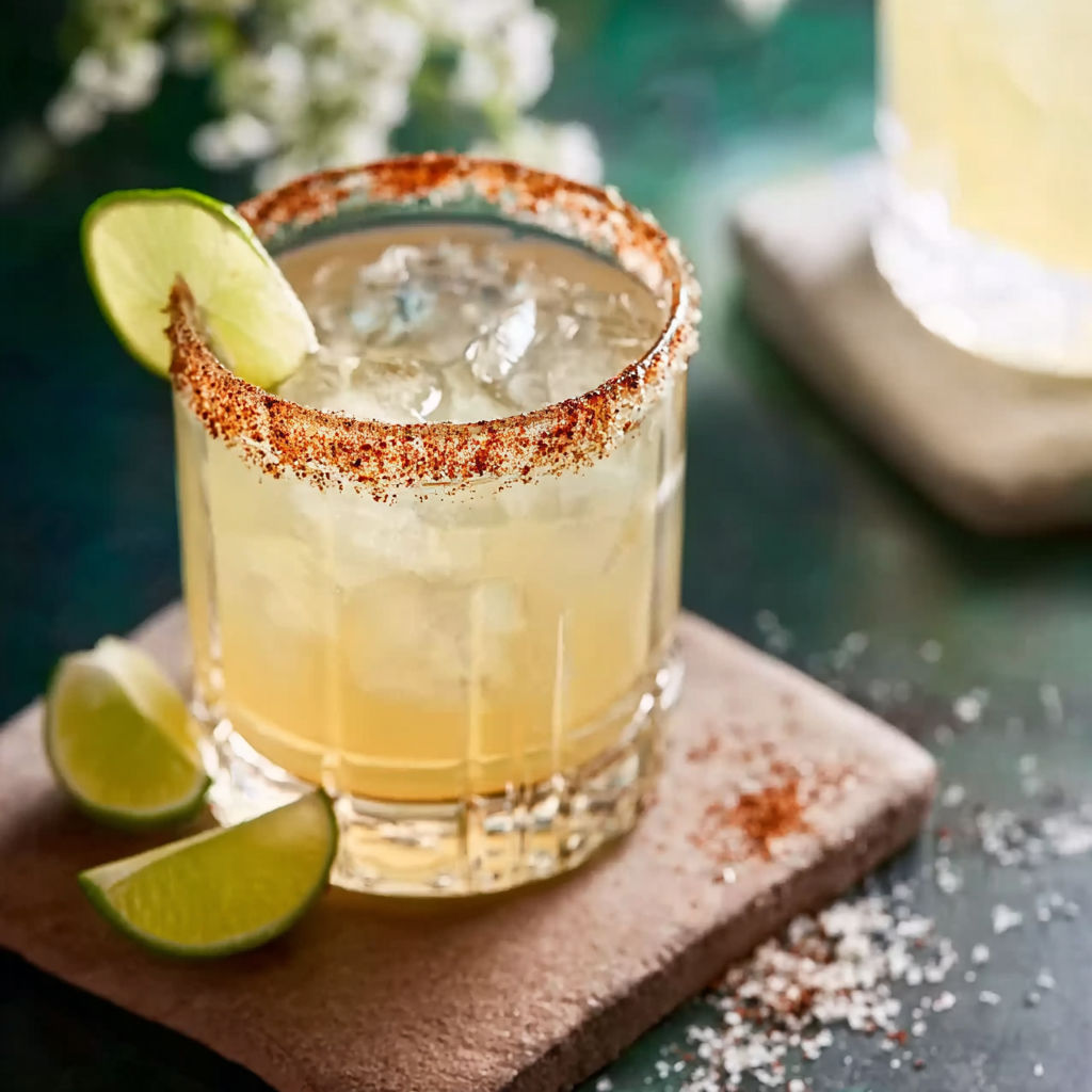 A glass of tequila with a lime wedge in it.