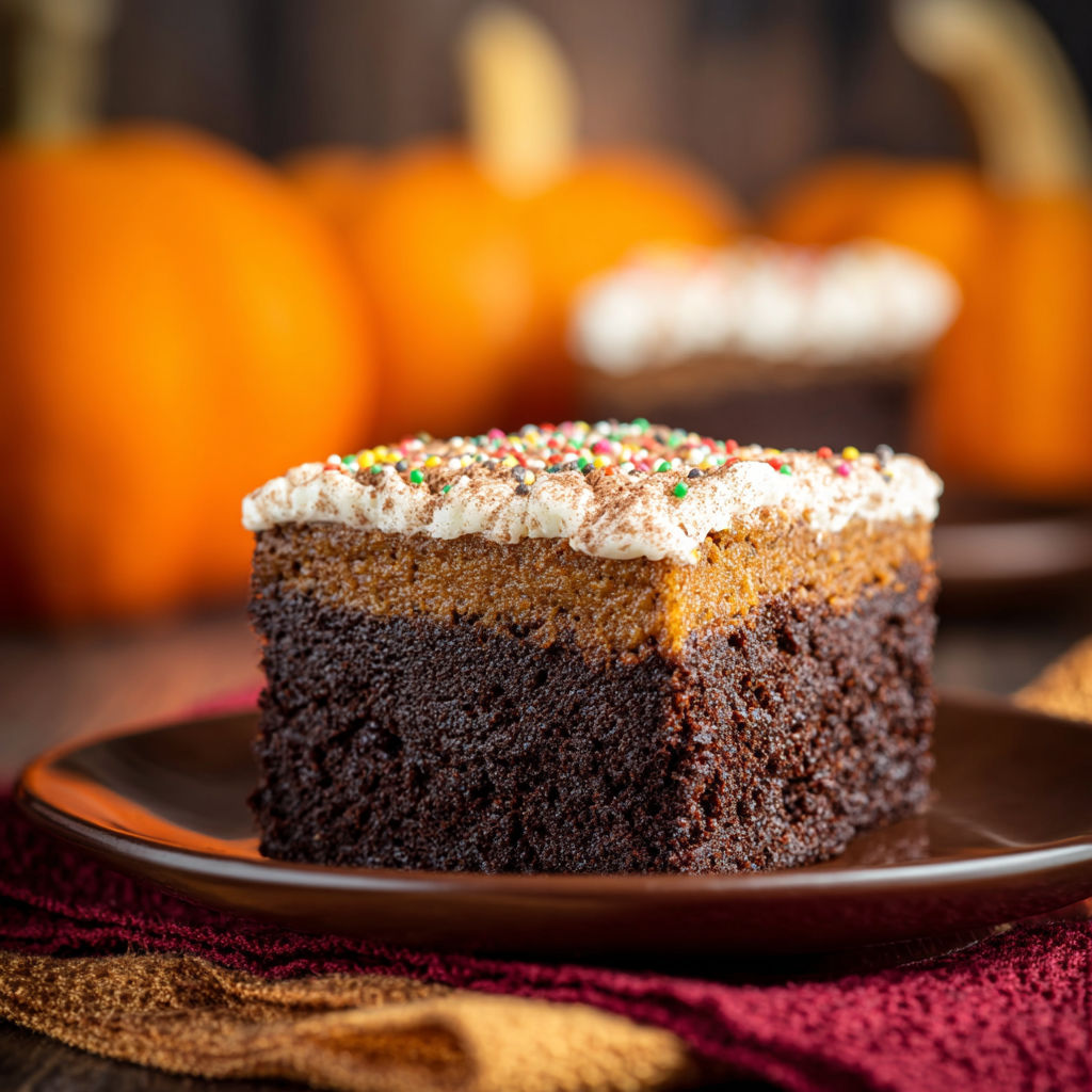 A slice of chocolate cake with white frosting and sprinkles.