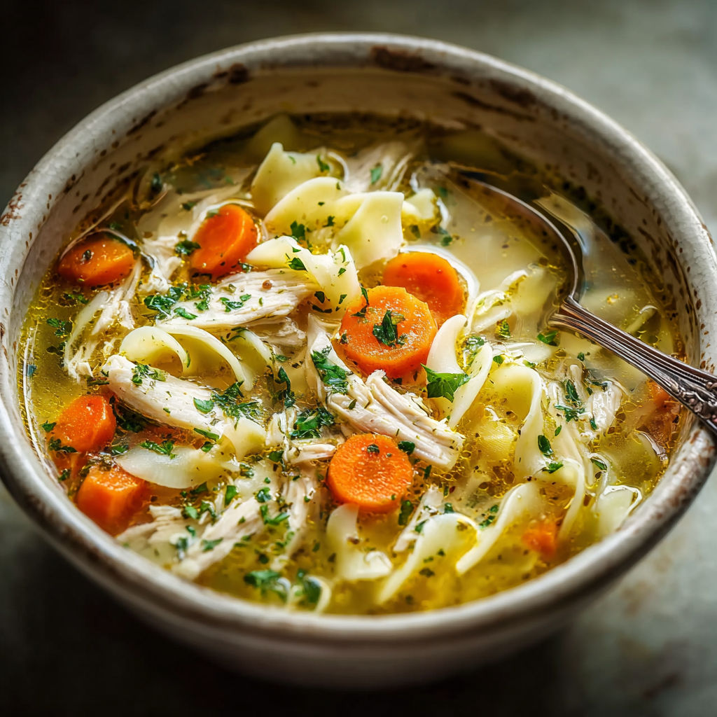 A bowl of soup with carrots and noodles.