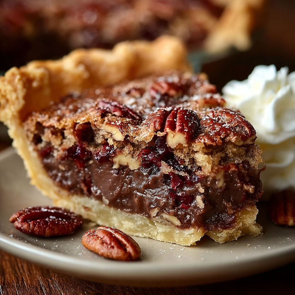 A slice of Texas Chocolate Pecan Pie.