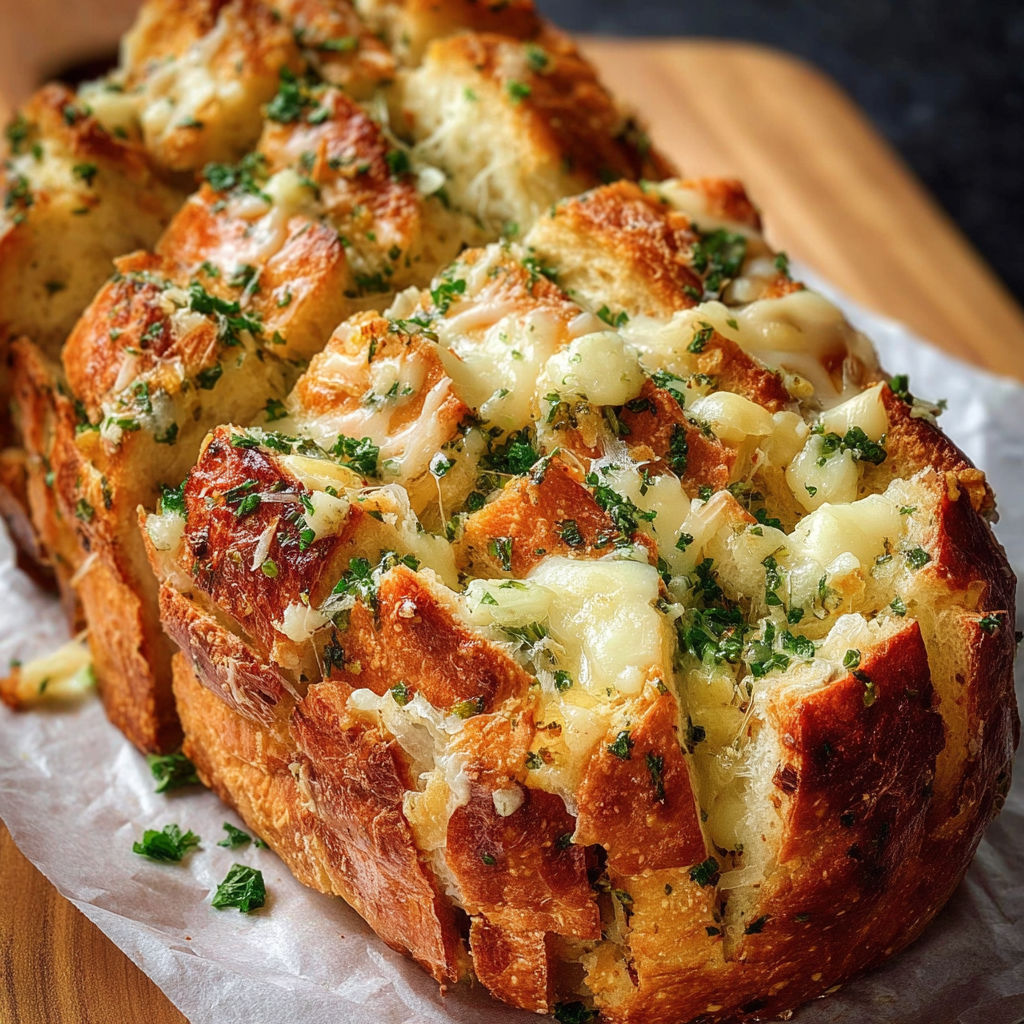 A loaf of garlic pull-apart bread.